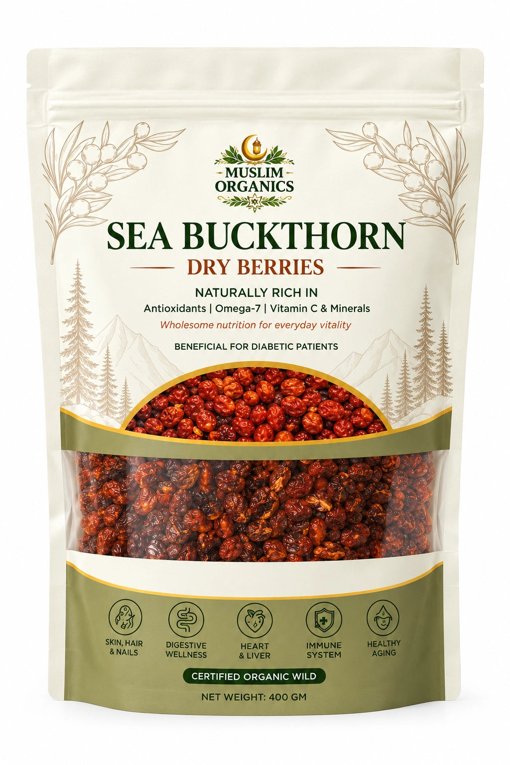 100% Natural Sea Buckthorn Dried Berries – (400g Pack)